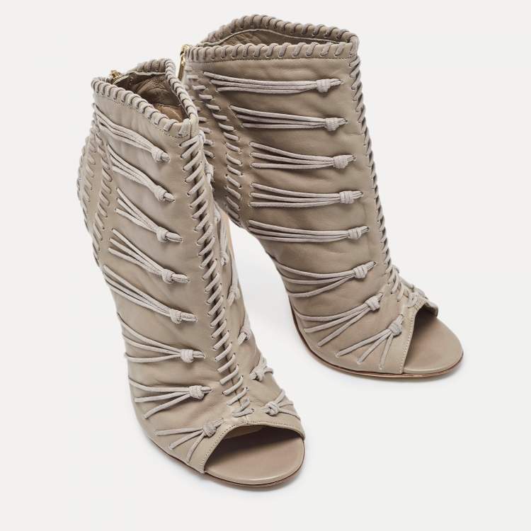 Pre Owned Jimmy Choo Grey Leather and Suede Gana Ankle Boots Size 38.5