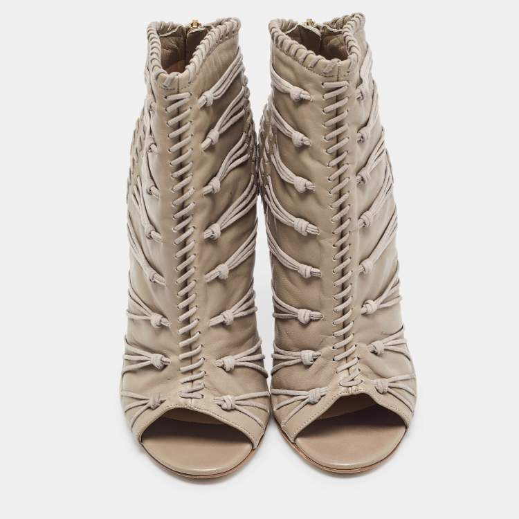 Pre Owned Jimmy Choo Grey Leather and Suede Gana Ankle Boots Size 38.5