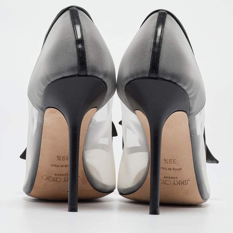Pre Owned Jimmy Choo Black/Grey Mesh and Leather Bow Pointed Toe Pumps Size 39.5