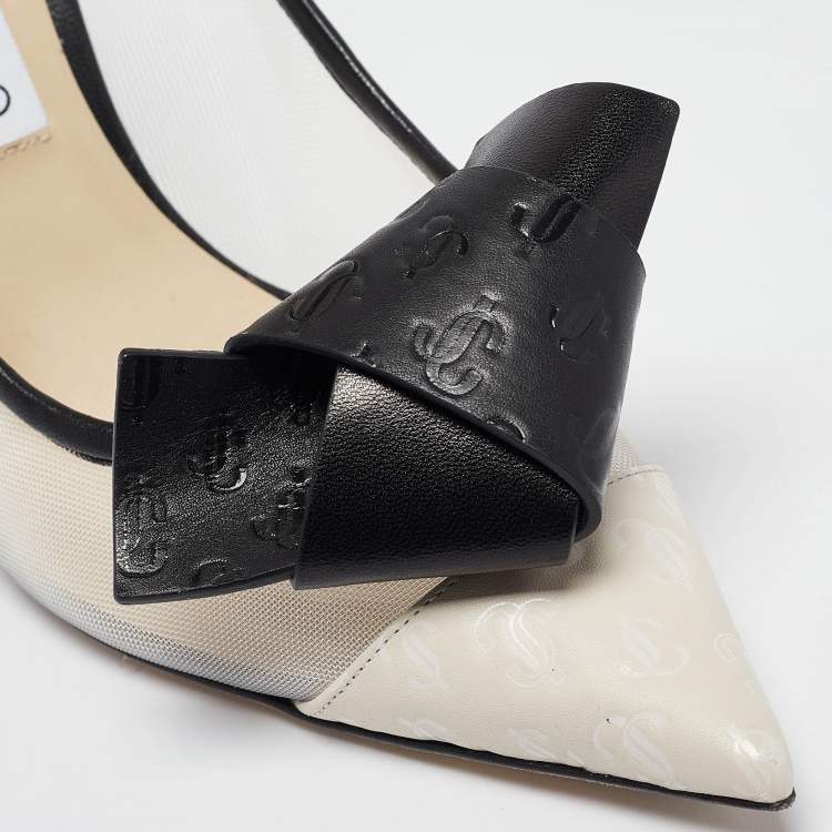 Pre Owned Jimmy Choo Black/Grey Mesh and Leather Bow Pointed Toe Pumps Size 39.5