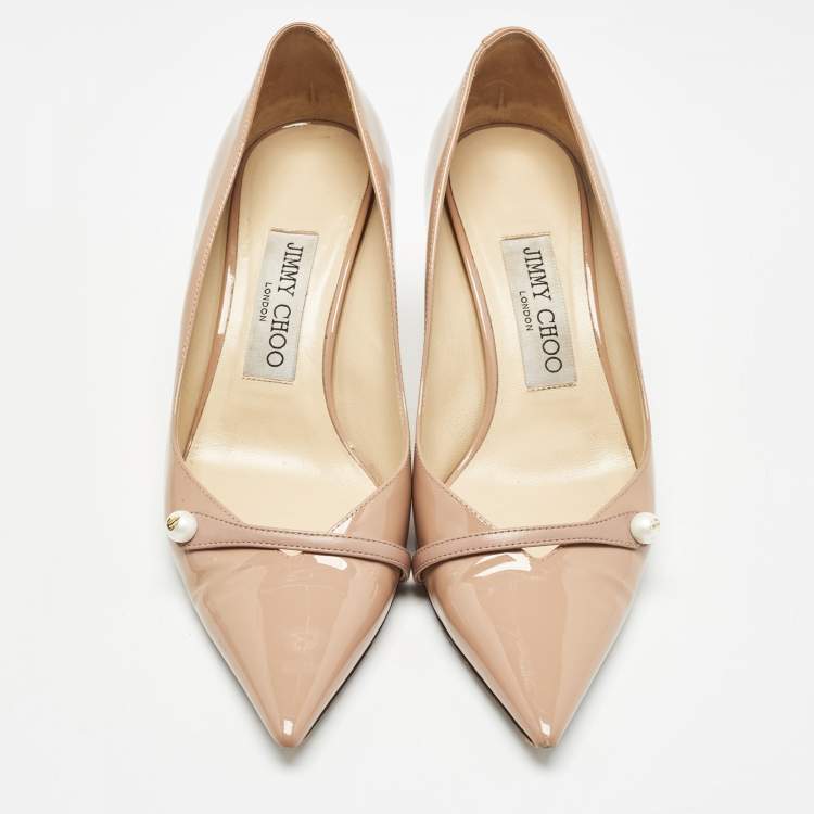 Pre Owned Jimmy Choo Beige Patent Rosalie Pumps Size 36
