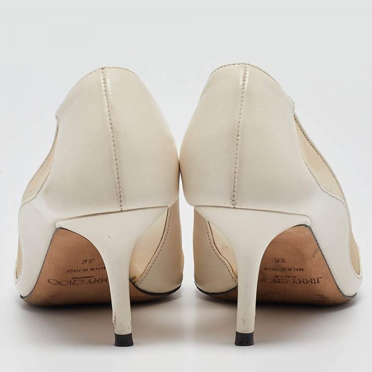 Pre Owned Jimmy Choo Off White Leather and Mesh Love Pumps Size 36