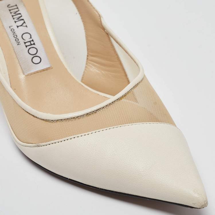Pre Owned Jimmy Choo Off White Leather and Mesh Love Pumps Size 36