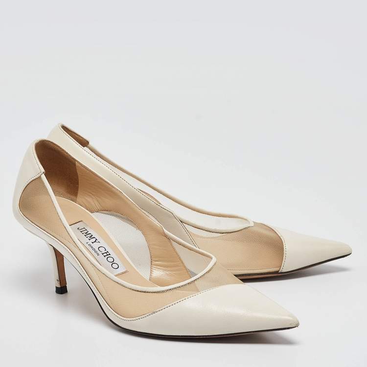 Pre Owned Jimmy Choo Off White Leather and Mesh Love Pumps Size 36