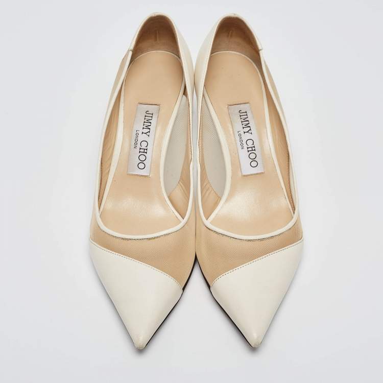 Pre Owned Jimmy Choo Off White Leather and Mesh Love Pumps Size 36