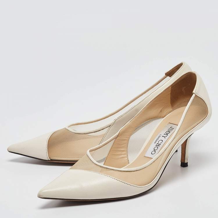 Pre Owned Jimmy Choo Off White Leather and Mesh Love Pumps Size 36