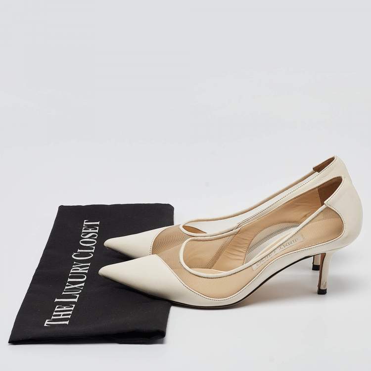 Pre Owned Jimmy Choo Off White Leather and Mesh Love Pumps Size 36