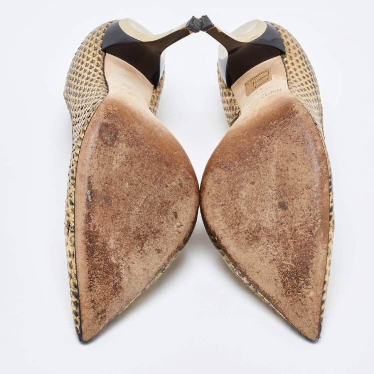 Pre Owned Jimmy Choo Gold Elaphe Willis Pumps Size 38