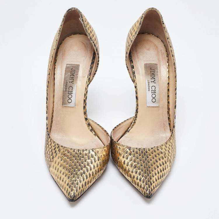Pre Owned Jimmy Choo Gold Elaphe Willis Pumps Size 38