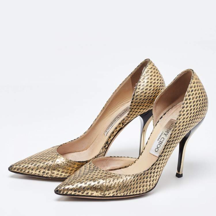 Pre Owned Jimmy Choo Gold Elaphe Willis Pumps Size 38