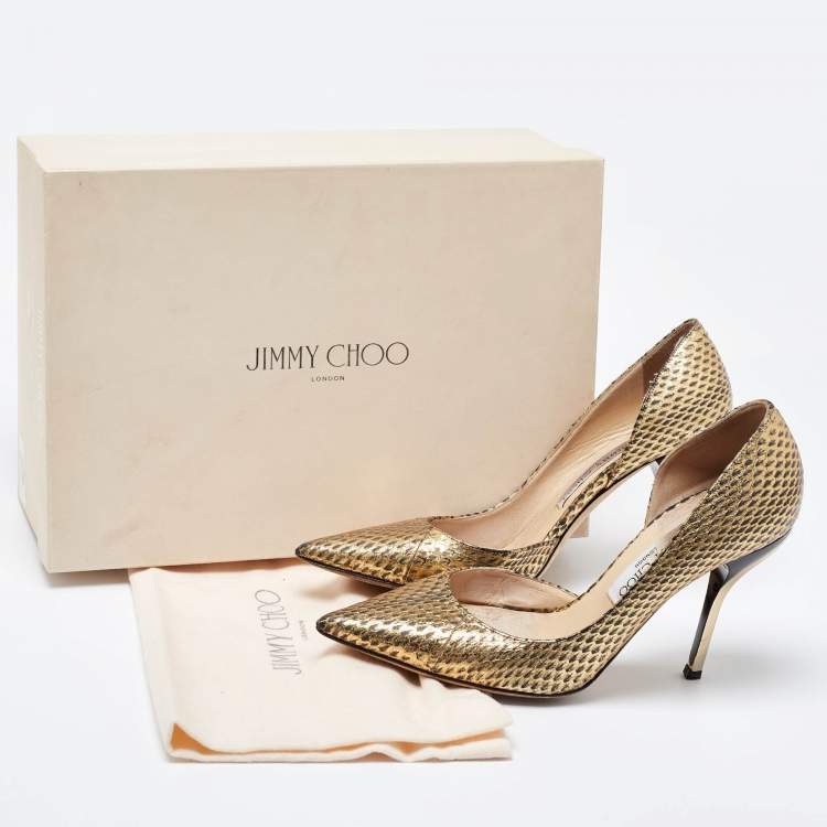 Pre Owned Jimmy Choo Gold Elaphe Willis Pumps Size 38