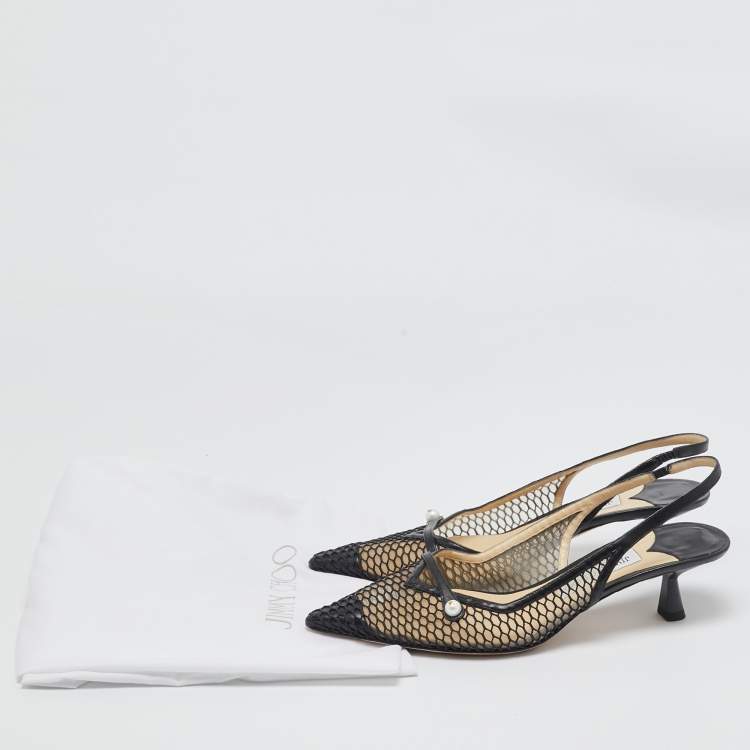 Pre Owned Jimmy Choo Black Mesh and Leather Slingback Pumps Size 39  