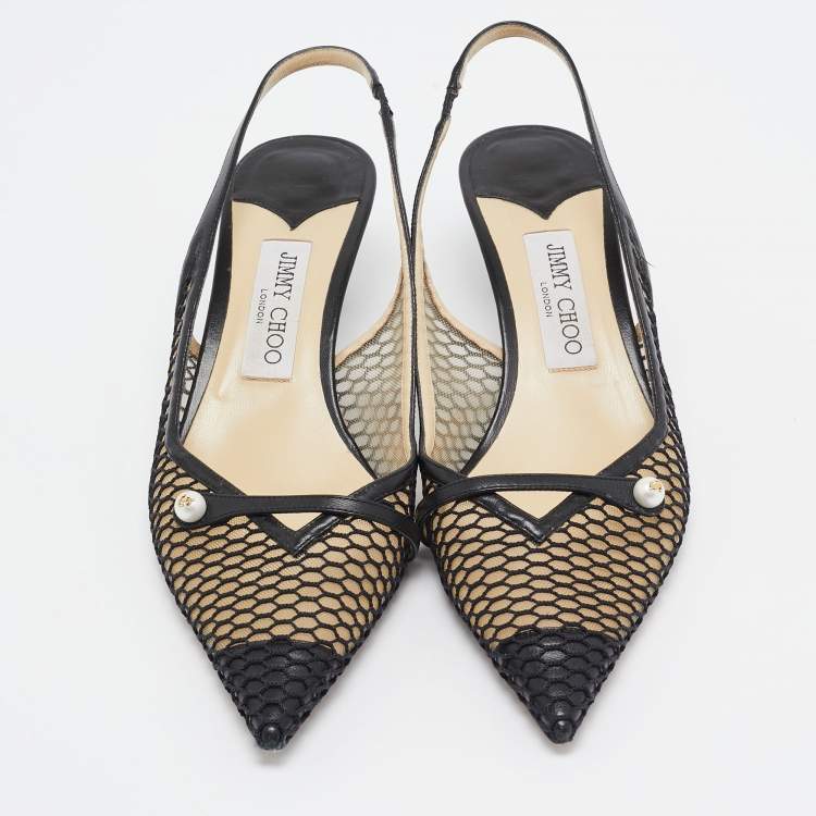 Pre Owned Jimmy Choo Black Mesh and Leather Slingback Pumps Size 39  