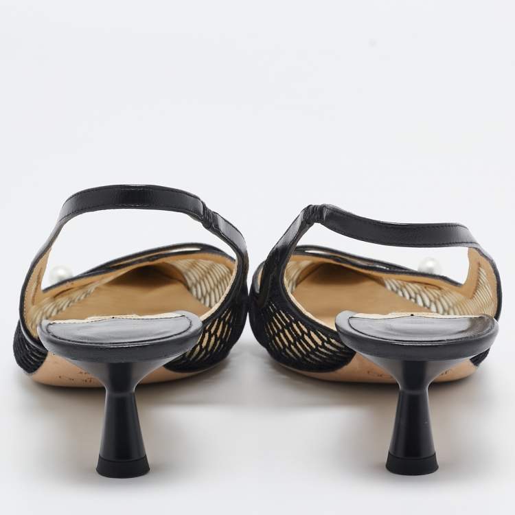 Pre Owned Jimmy Choo Black Mesh and Leather Slingback Pumps Size 39  