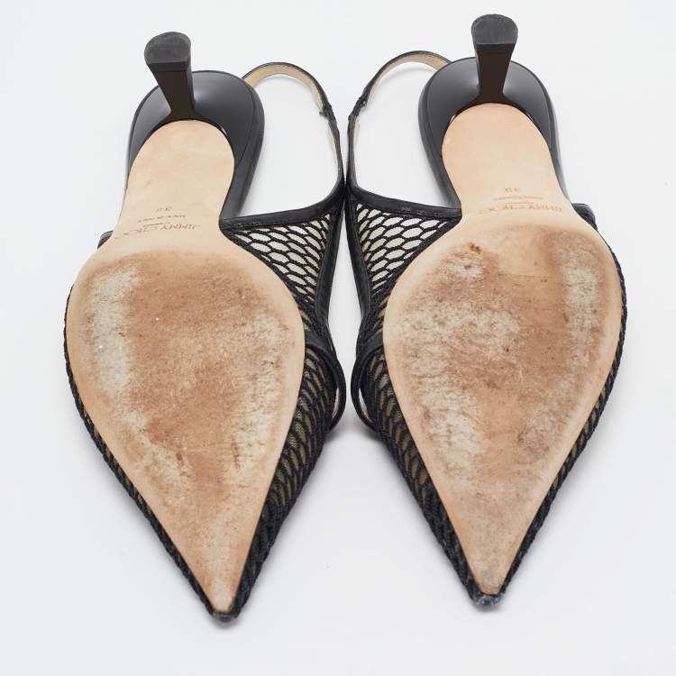 Pre Owned Jimmy Choo Black Mesh and Leather Slingback Pumps Size 39  
