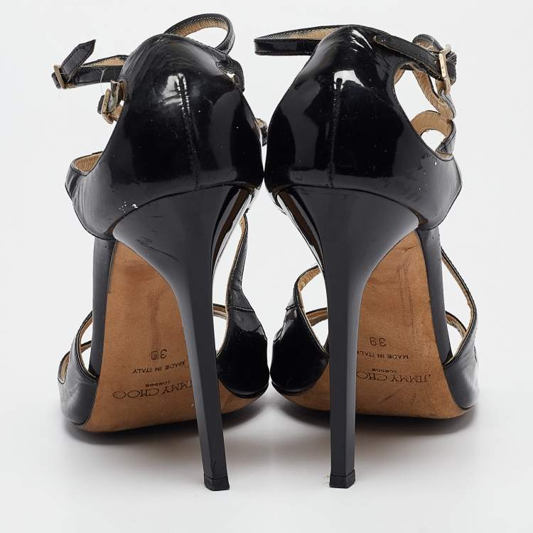 Pre Owned Jimmy Choo Black Patent Leather Lance Sandals Size 39