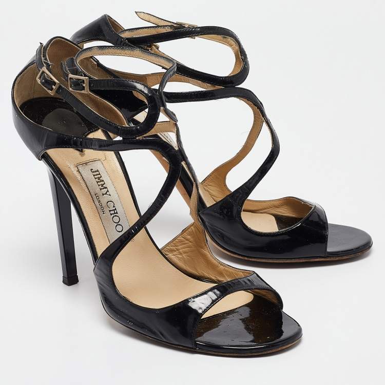 Pre Owned Jimmy Choo Black Patent Leather Lance Sandals Size 39
