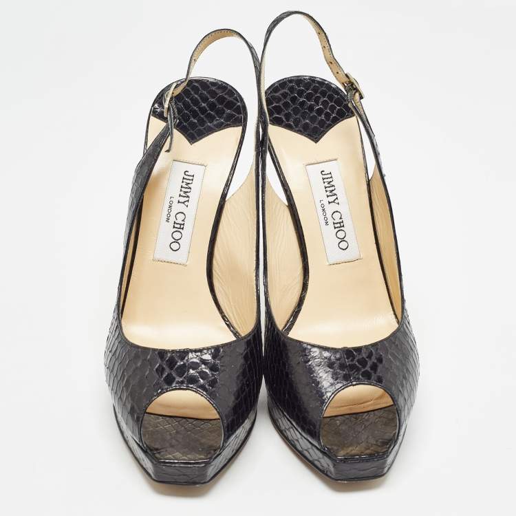 Pre Owned Jimmy Choo Black Embossed Python Clue Sandals Size 39.5
