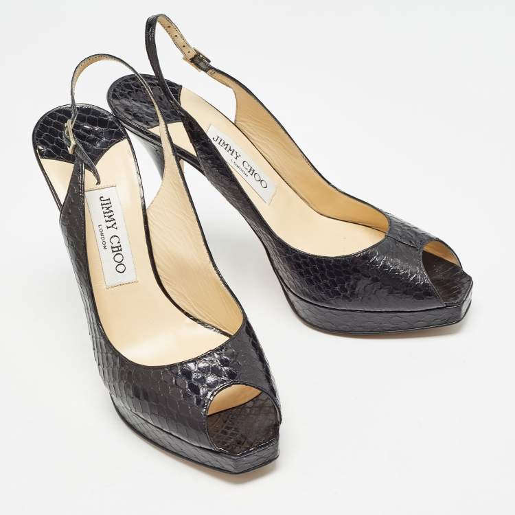 Pre Owned Jimmy Choo Black Embossed Python Clue Sandals Size 39.5