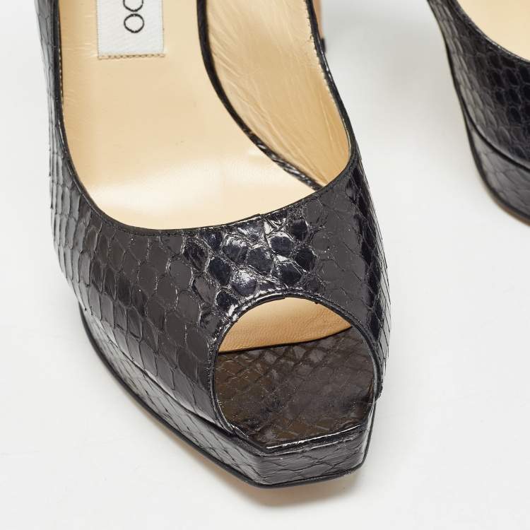Pre Owned Jimmy Choo Black Embossed Python Clue Sandals Size 39.5
