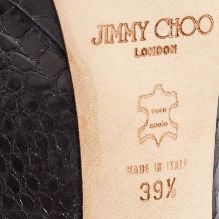 Pre Owned Jimmy Choo Black Embossed Python Clue Sandals Size 39.5