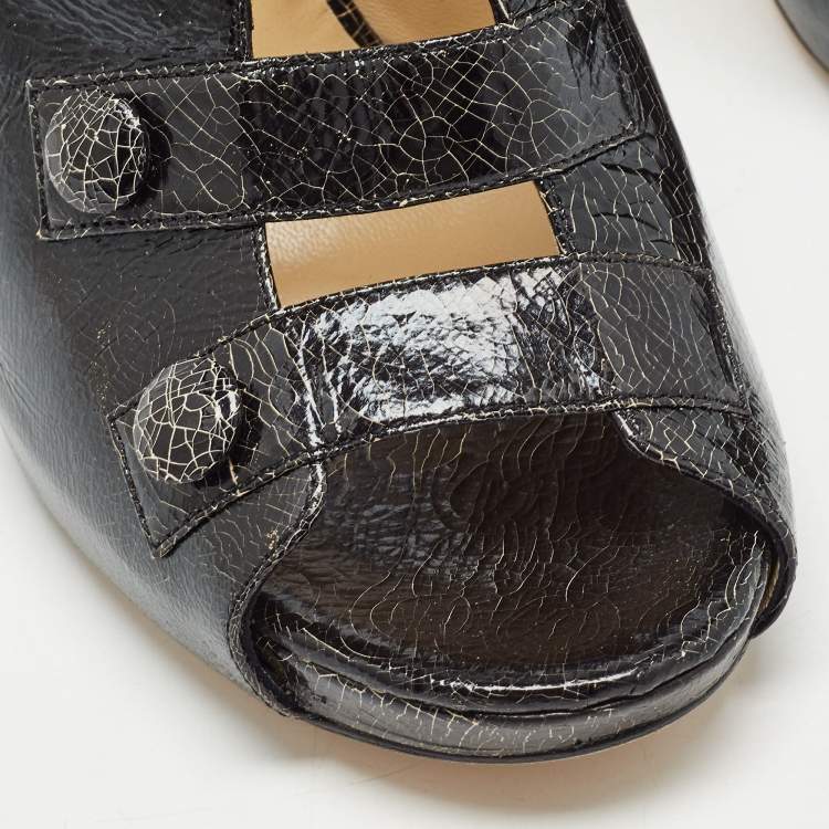 Pre Owned Jimmy Choo Black/Yellow Texture Leather Slingback Sandals Size 39.5