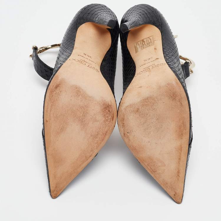 Pre Owned Jimmy Choo Black Python Hand Cuff Pumps Size 36.5