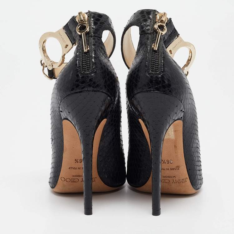 Pre Owned Jimmy Choo Black Python Hand Cuff Pumps Size 36.5