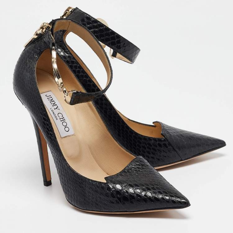 Pre Owned Jimmy Choo Black Python Hand Cuff Pumps Size 36.5
