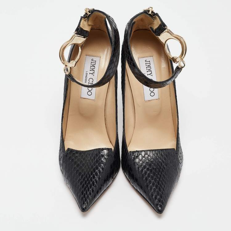 Pre Owned Jimmy Choo Black Python Hand Cuff Pumps Size 36.5