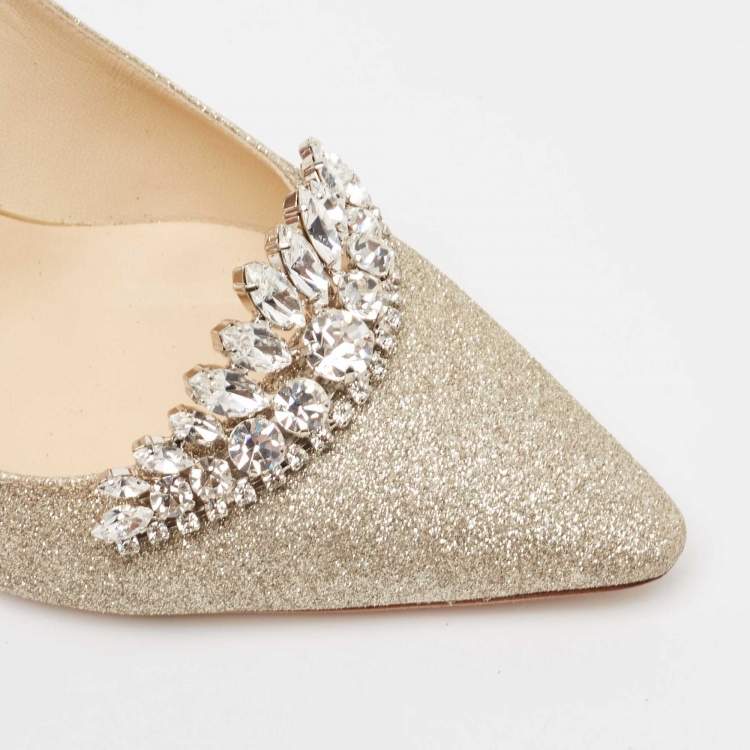 مملوكة مسبقًا Jimmy Choo Gold Glitter Crystal Embellished Romy Pumps Size 37
