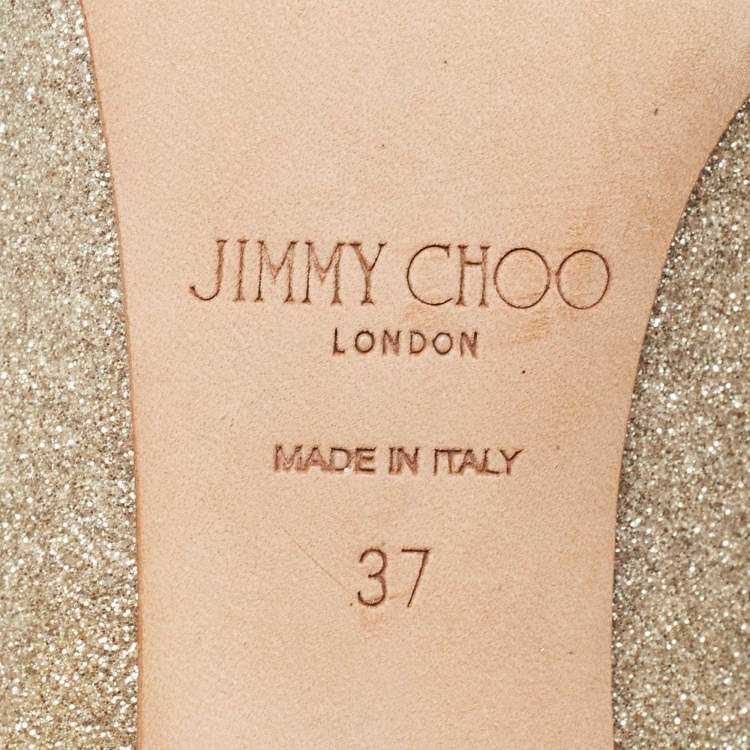 مملوكة مسبقًا Jimmy Choo Gold Glitter Crystal Embellished Romy Pumps Size 37