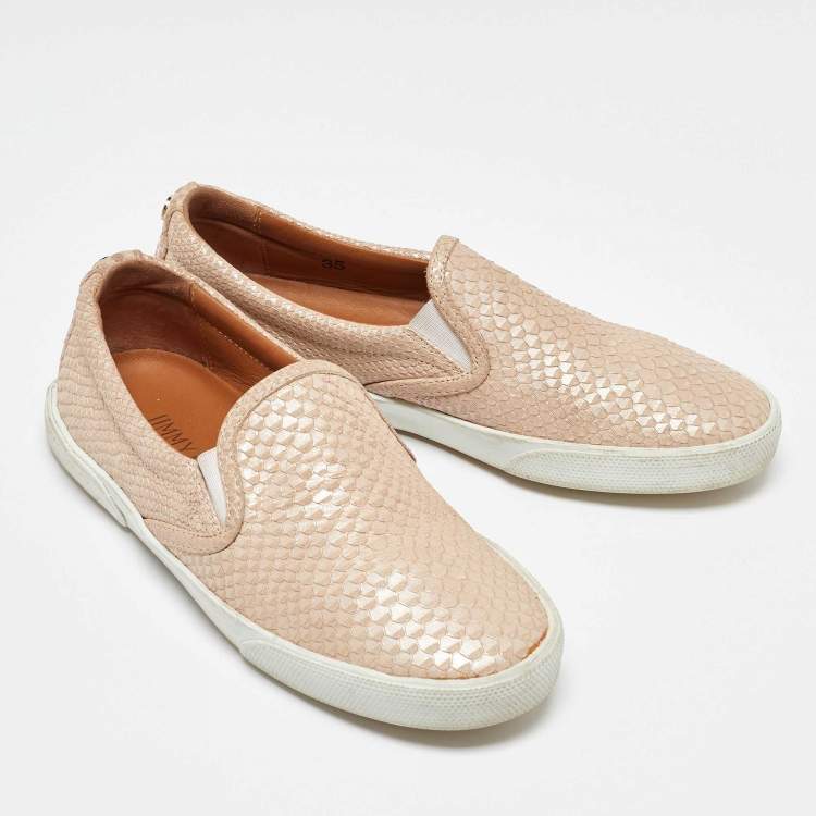 Pre Owned Jimmy Choo Beige Python Embossed Leather Slip On Sneakers Size 35