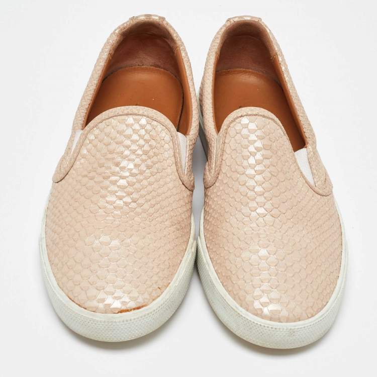 Pre Owned Jimmy Choo Beige Python Embossed Leather Slip On Sneakers Size 35