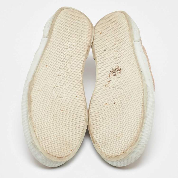 Pre Owned Jimmy Choo Beige Python Embossed Leather Slip On Sneakers Size 35