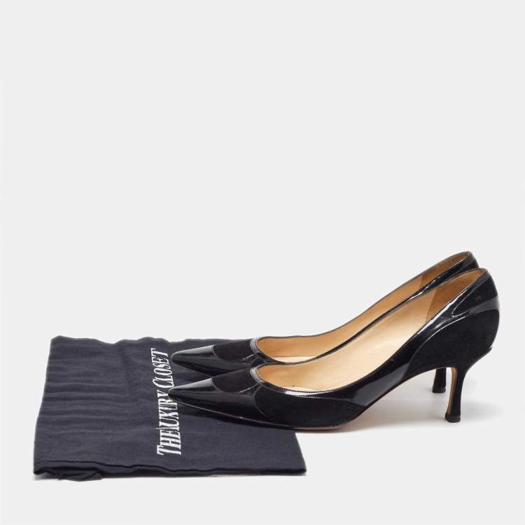 Pre Owned Jimmy Choo Black Suede and Patent Leather Pointed Toe Pumps Size 38.5