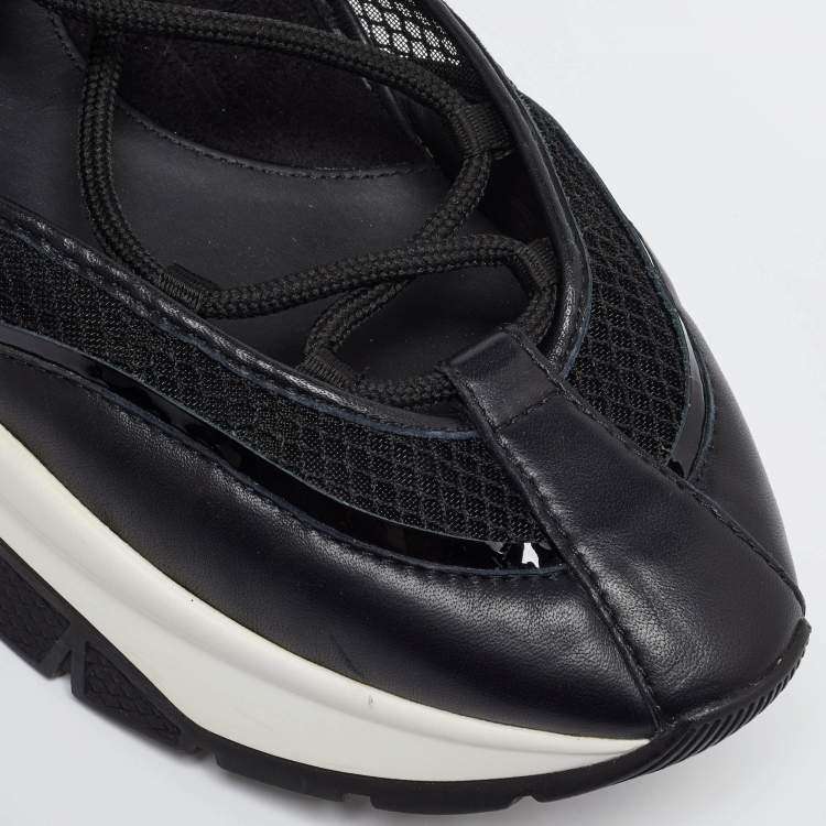 Pre Owned Jimmy Choo Black Leather and Mesh Sneakers Size 41