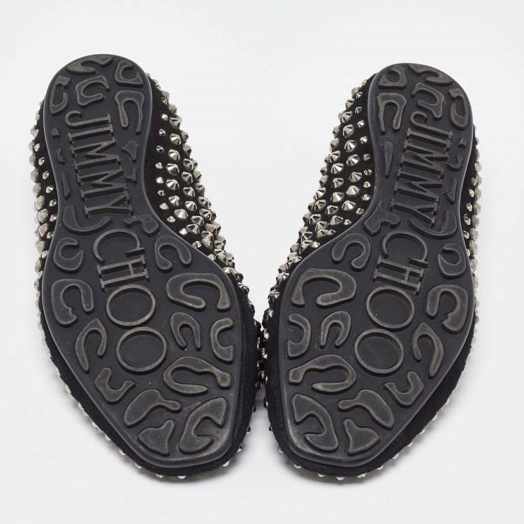 Pre Owned Jimmy Choo Black Suede Wheel Crystal Studded Smoking Slippers Size 35