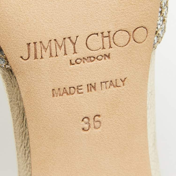Pre Owned Jimmy Choo Silver Glitter Esther 85 Pointed Toe Pumps Size 36