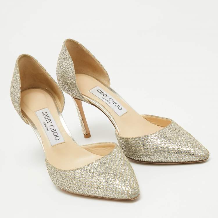Pre Owned Jimmy Choo Silver Glitter Esther 85 Pointed Toe Pumps Size 36