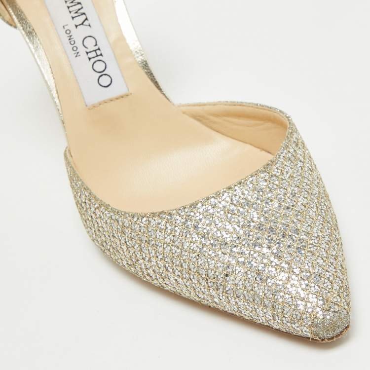 Pre Owned Jimmy Choo Silver Glitter Esther 85 Pointed Toe Pumps Size 36