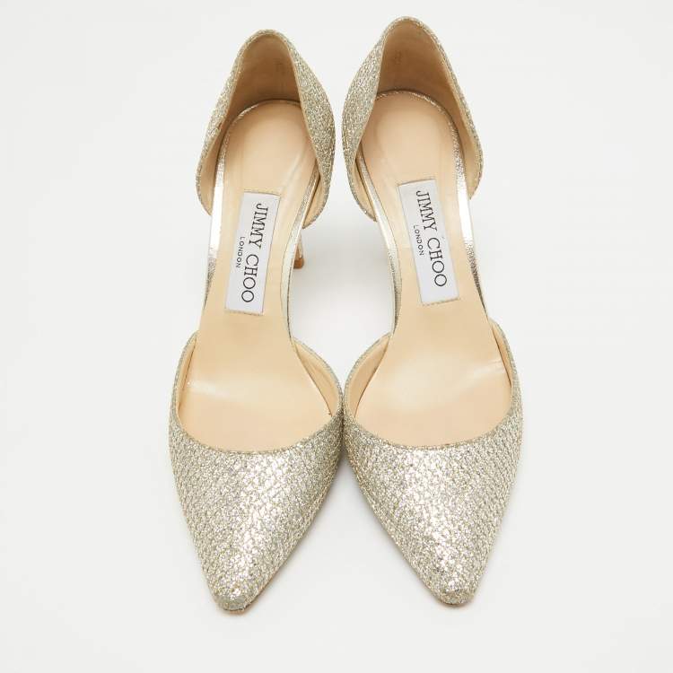Pre Owned Jimmy Choo Silver Glitter Esther 85 Pointed Toe Pumps Size 36