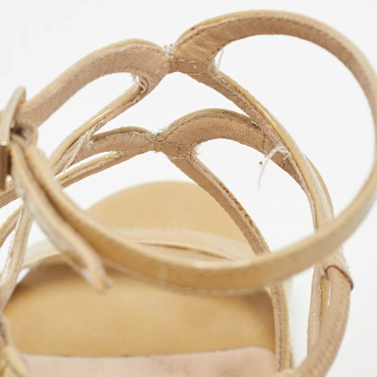 Pre Owned Jimmy Choo Beige Patent Leather Lance Sandals Size 37