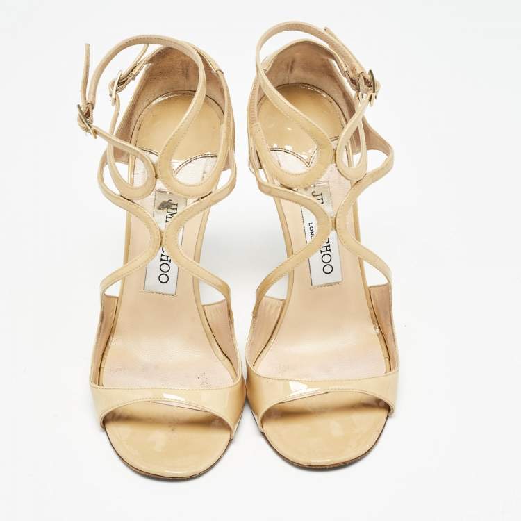 Pre Owned Jimmy Choo Beige Patent Leather Lance Sandals Size 37