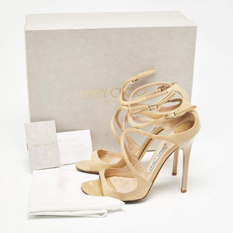 Pre Owned Jimmy Choo Beige Patent Leather Lance Sandals Size 37