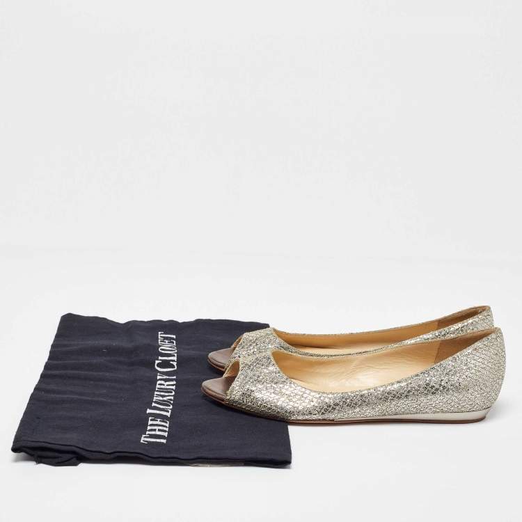Pre Owned Jimmy Choo Two Tone Coarse Glitter Fabric Beck Peep Toe Flats Size 36