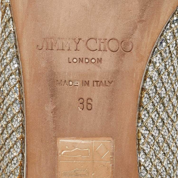 Pre Owned Jimmy Choo Two Tone Coarse Glitter Fabric Beck Peep Toe Flats Size 36