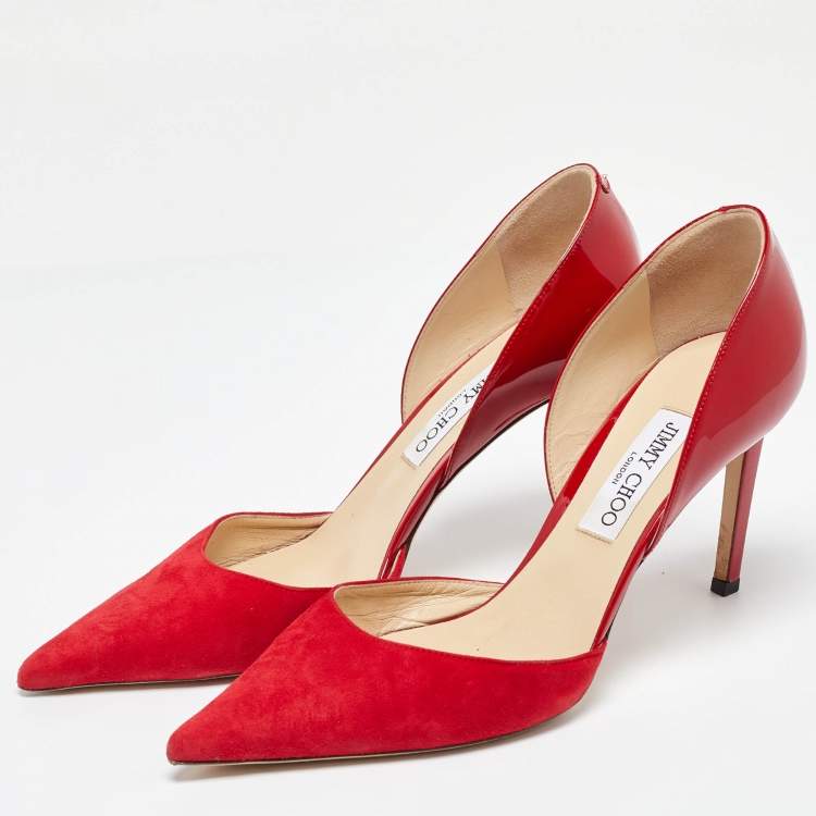 Pre Owned Jimmy Choo Red Suede and Patent Leather Darylin Pumps Size 41