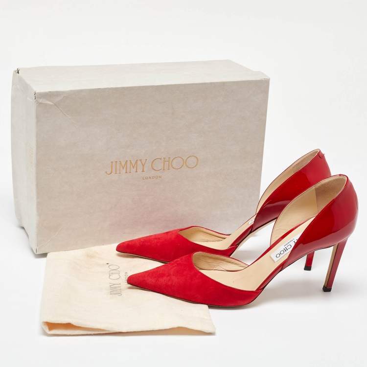 Pre Owned Jimmy Choo Red Suede and Patent Leather Darylin Pumps Size 41