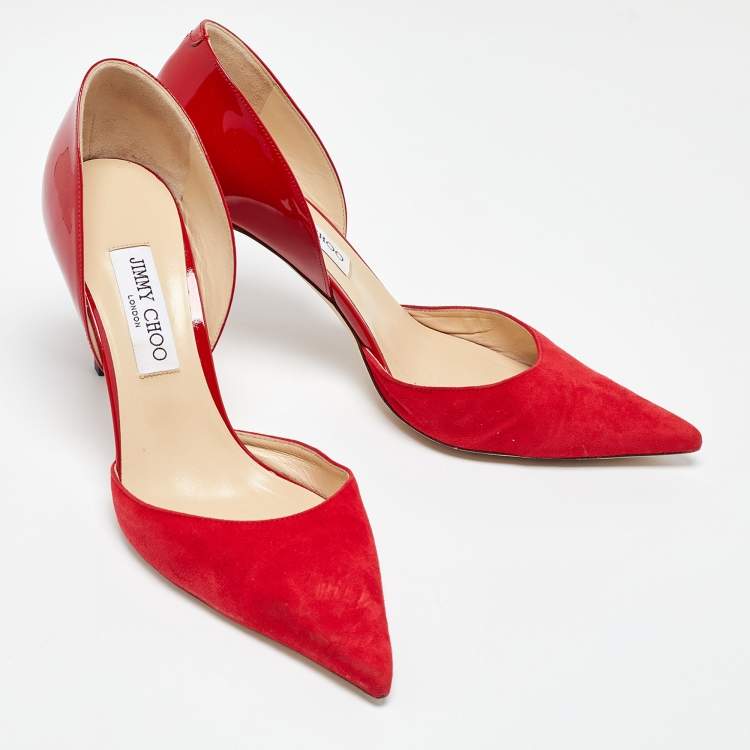 Pre Owned Jimmy Choo Red Suede and Patent Leather Darylin Pumps Size 41
